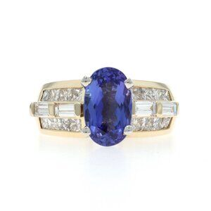 Yellow Gold Tanzanite Diamond Ring - 14k Oval 4.18ctw